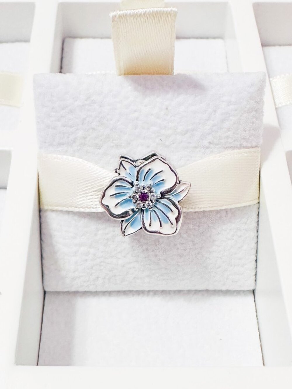 925 Sterling Silver Blue Orchid Flower Charm Fits Charm Bracelets And Bangles
